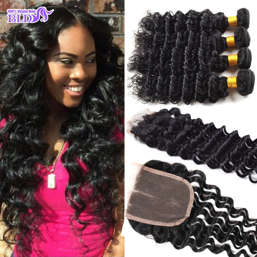 7A Unprocessed Indian Virgin Hair With Closure Deep Wave With Front