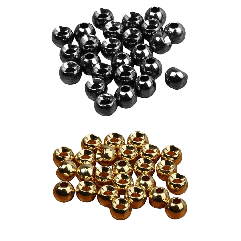 50pcs Tungsten Slotted Tying Beads Nymph Head Ball Beads Gold & Black Fishing Accessories Senuelos de pesca leurres de peche