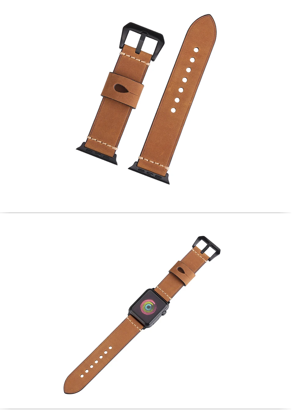 BEAFIRY For Apple watch iwatch Watch Band Straps 42mm Genuine Crazy Horse Calfskin Leather Dark Brown Light Brown Grey