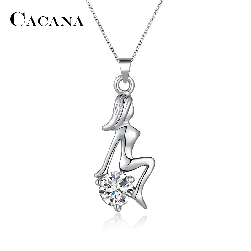 CACANA Pendant Necklaces For Women Trendy Heart Girl Flower Fashion Design Metal Link Chain Long Necklace Hot Wholesale N123