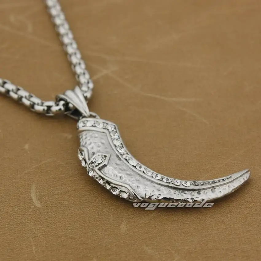 

316L Stainless Steel Cross Claw Pendant White CZ Stone Mens Biker Style 7D001 Steel Necklace 24 inches