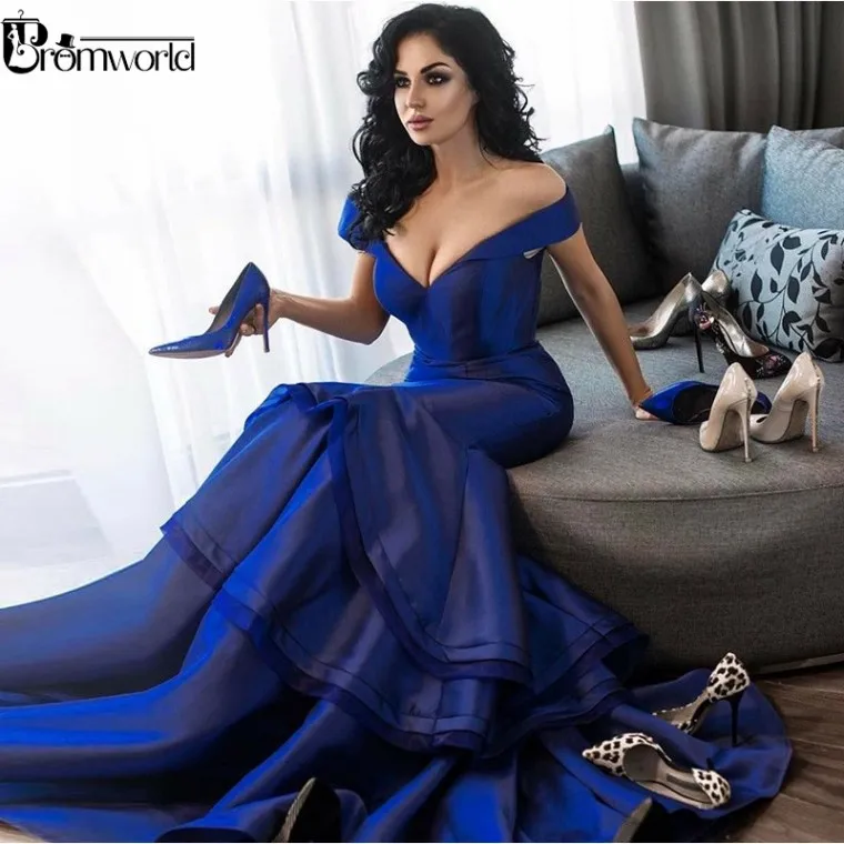 Королевское синее мусульманское вечернее платье Русалка v-образный вырез органза Дубай Саудовская Арабский сексуальное длинное вечернее платье robe de soiree - Цвет: same as photo