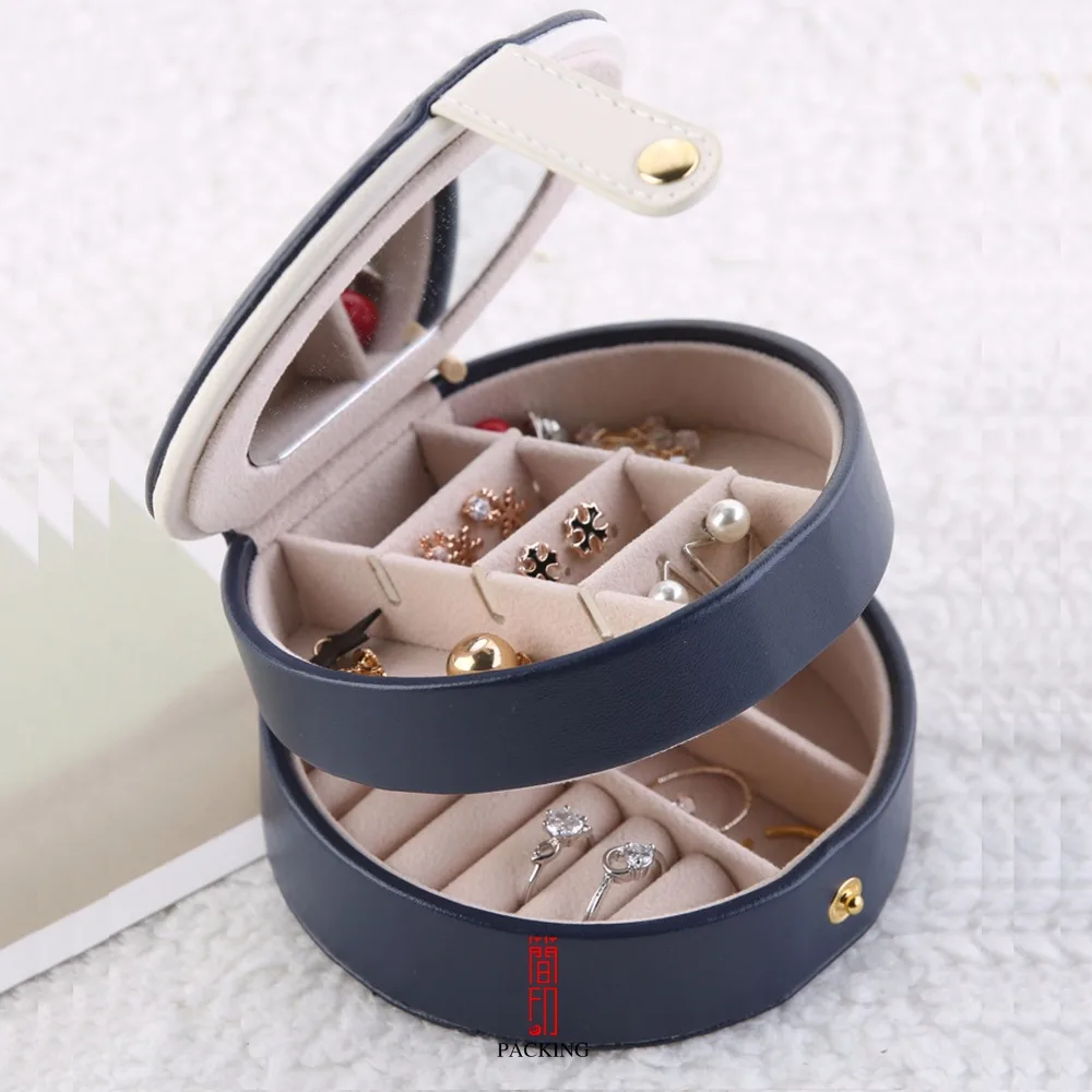 

Creative Double layer round Jewelry storage Box cosmetic organizer makeup box Ring Earrings Necklace container Casket Case