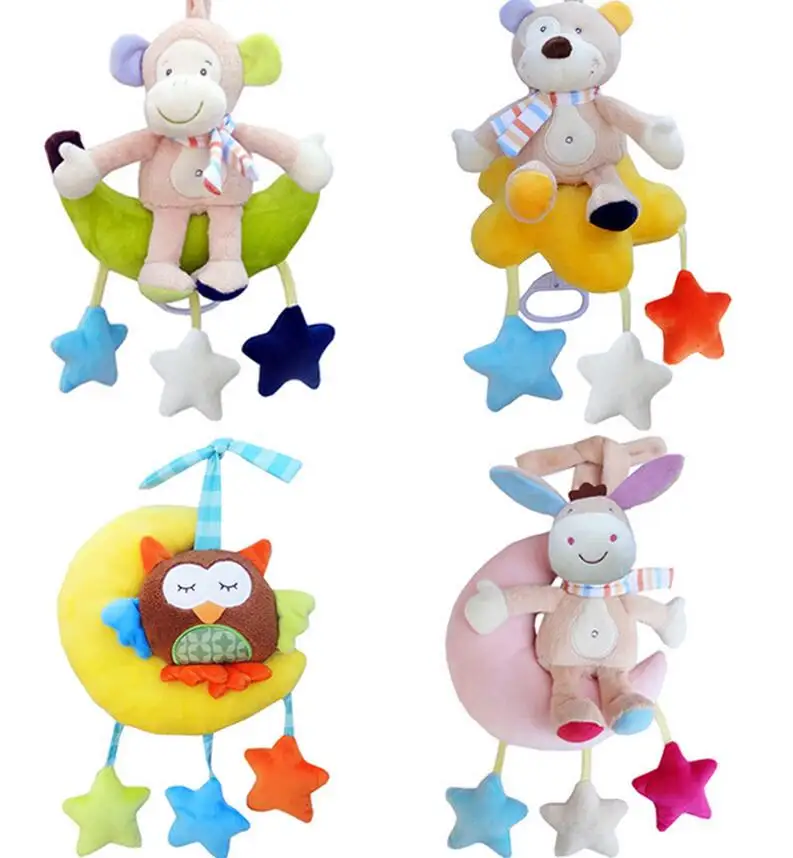 Jjovce погремушки для детей игрушки чучело обезьяны медведь Сова осел детские плюшевые игрушки подвесные игрушки для коляски звук игрушки
