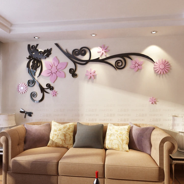Стены наклейки повезло цветы 3D большое дерево стикер украшения комнаты 2 мм Декор для дома DIY самоклеющиеся