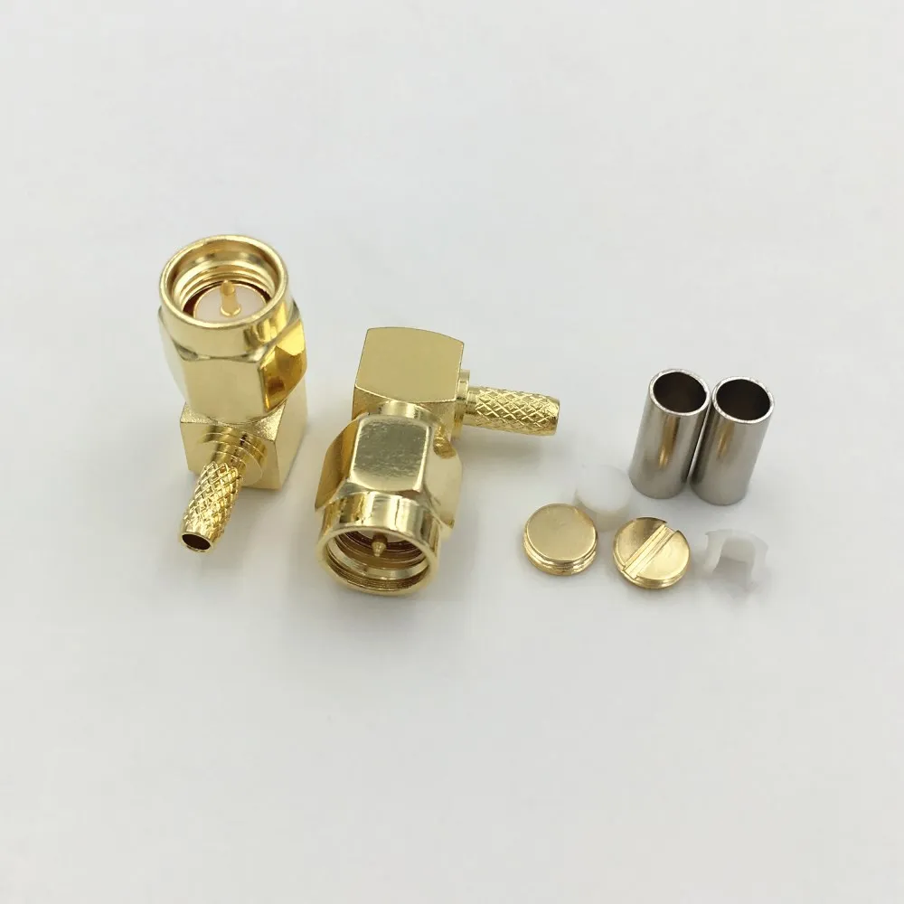 50pcs Connector SMA male plug 90° crimp RG174 RG316 LMR100 cable right angle