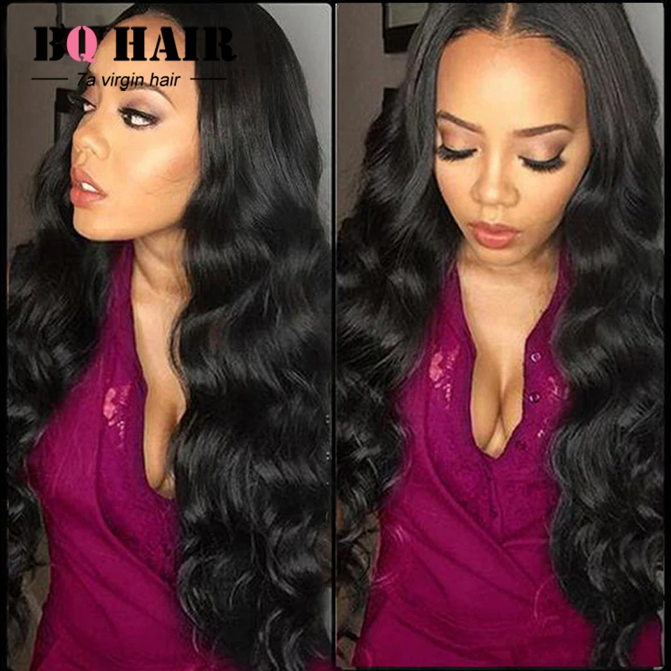 BQ Hair Products Brazilian Virgin Hair Weave 4 Bundles 7A Brazilian Body Wave Human Hair Extension Soft & Healthy #1B