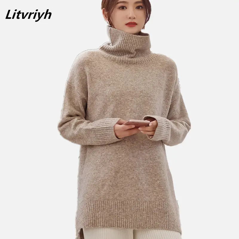 

Litvriyh turtleneck loose cashmere knitted sweater women sweaters and pullovers long sleeve thick female pullover women knitted