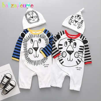 

Baby Clothes Boys New Born Jumpsuit+Hat 100% Cotton Long Sleeves Cute Toddler Rompers 2018 Spring Infant Clothing Sets BC1690-1