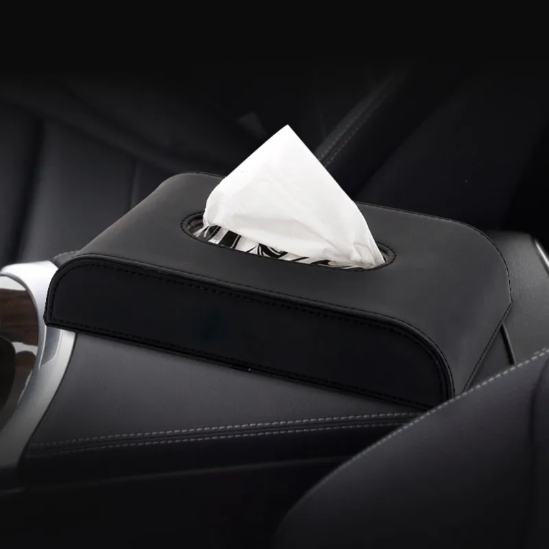 cars accessories black RED pu leather tissue boxes holder simply design