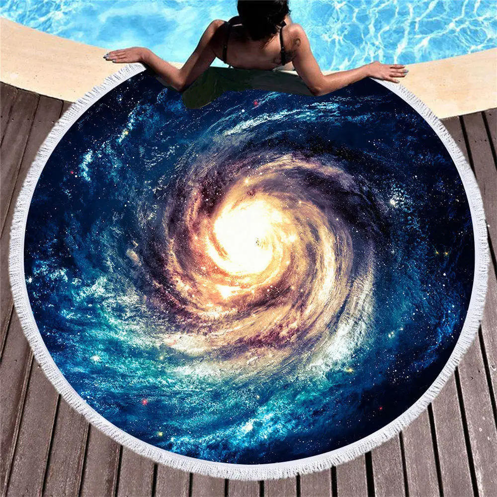 Colorful Starry Sky Round Beach Towel Beautiful Soft Microfiber Swimming Bikini Cover-up Blanket |