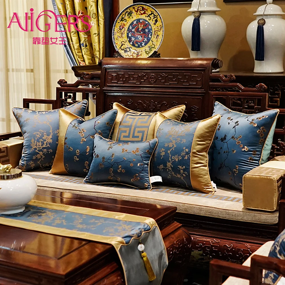 

Avigers Chinese Style Luxury Classic Vintage Cushion Covers Decorative Pillows Gold Blue Floral Throw Pillow Cases