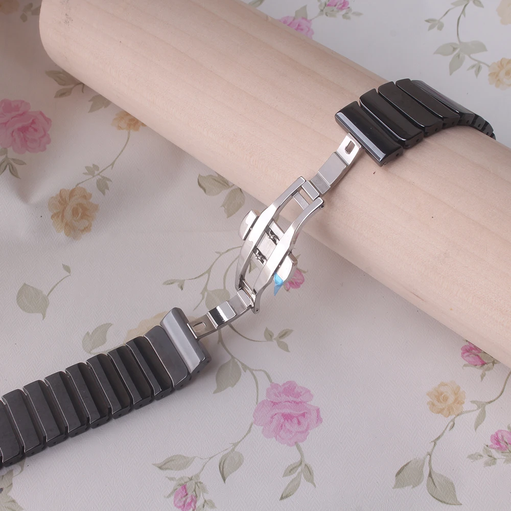 20 мм 22 мм 24 мм Чистый Керамика ремешок черный белый модный стиль для бренда часы мужские и женские браслеты серебряной пряжкой