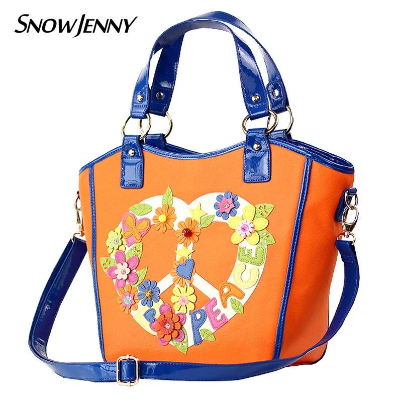 

SnowJenny SJ Brand Women Shoulder Bag Female Messenger Bag Handbags Totes Braccialini Handicraft Design Art Cartoon Peace Wreath