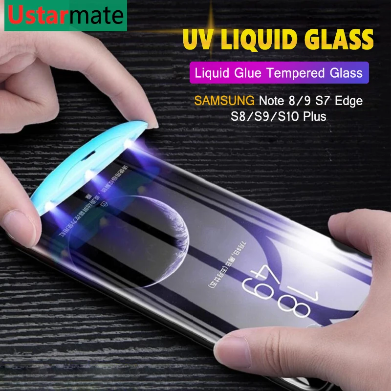 

UV Tempered Glass For Samsung Note 9 S10 S9 S8 Plus S10e Full Liquid Glue Screen Protector For Samsung Galaxy Note 8 10 S7 Edge