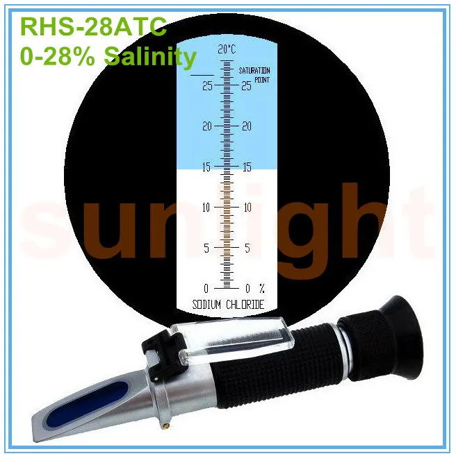 

Wholesale 10pcs/lot RHS-28ATC 0-28% Sea Water Salt Refractometer with Plastic Retail Box