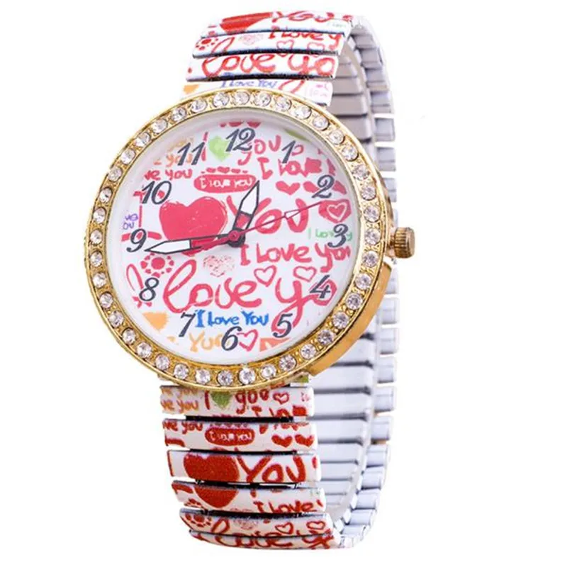 Горячие женские часы модные повседневные Роскошные эластичные термоусадочные любовь браслет часы женские стальной ремень кварцевые наручные часы Reloj Mujer# B