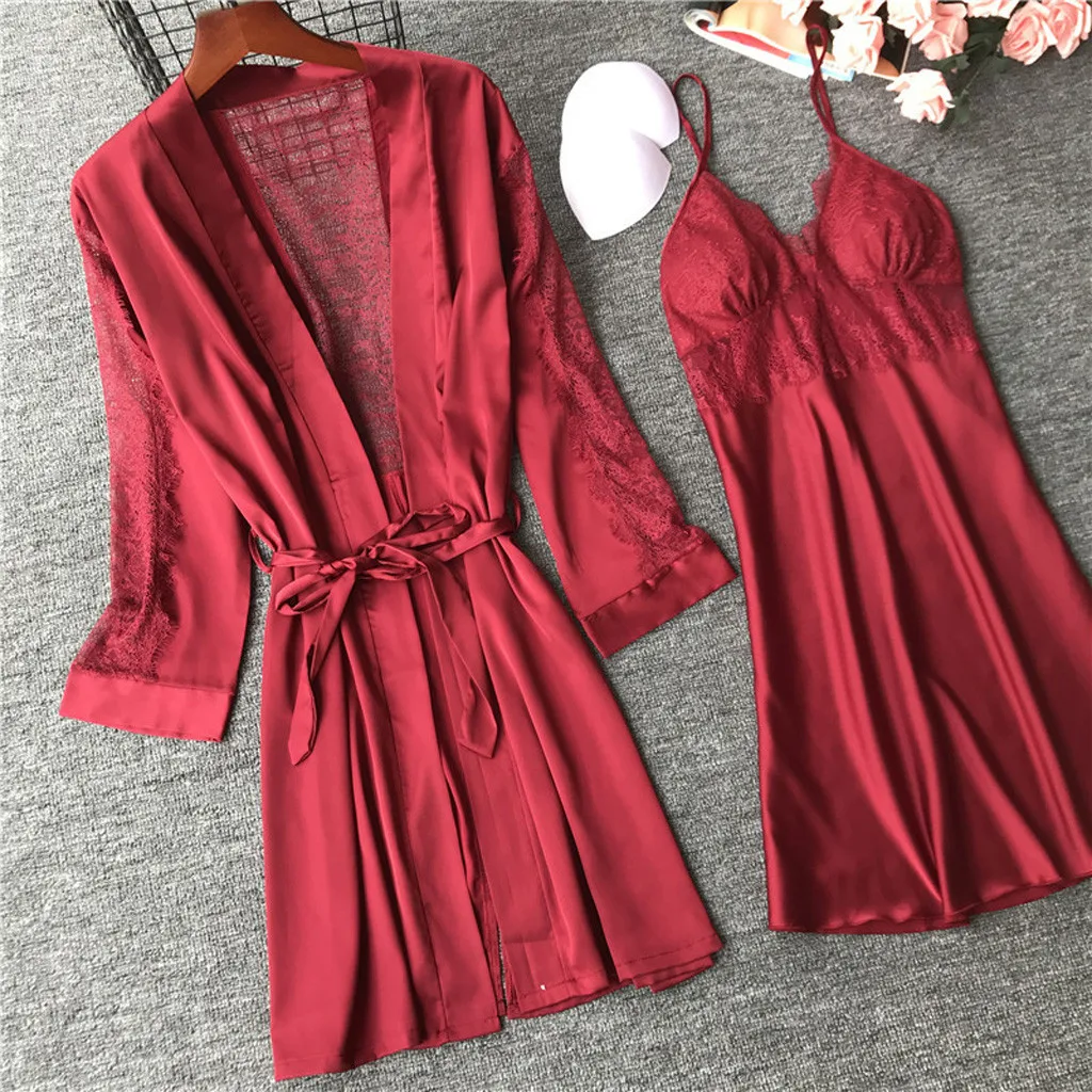 

2019 Women BathRobe Summer Night Robe Long Sexy Silk Sleepwear Plus Size Lingerie Nightwear Underwear Set Wimen Sleep Beach Spa