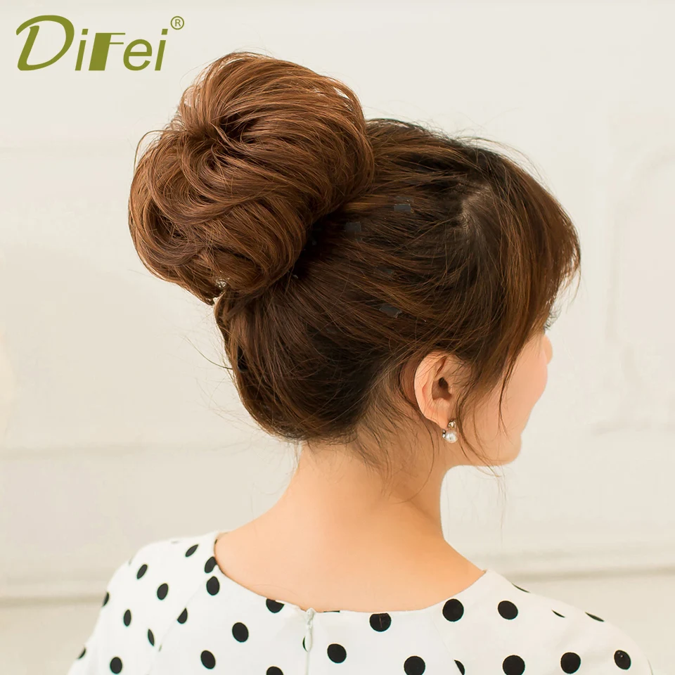 DIFEI Synthetic Curly Chignon Heat Resistant Hair Elastic Hairpiece Bun Mix Gray Blond Natural Extension | Шиньоны и парики