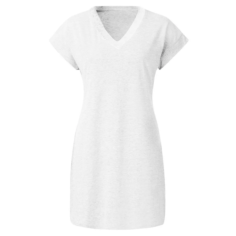 2019 summer woman solid color beach dress long V-neck knee loose beach dress plus size Quick drying beach dress cover up 40J3 (11)