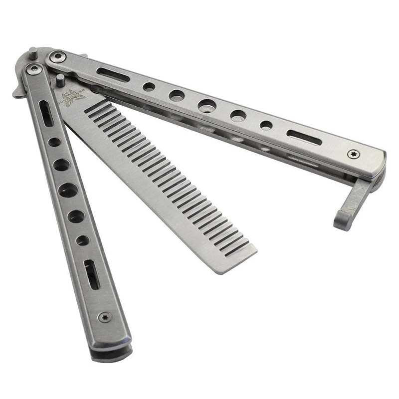 Stainless Steel Butterfly Flail Folded Knife Balisong Trainer Training Knife Silver Outdoor Tools
