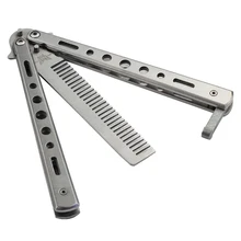 Stainless Steel Butterfly Flail Folded Knife Balisong Trainer Training Knife Silver Outdoor Tools