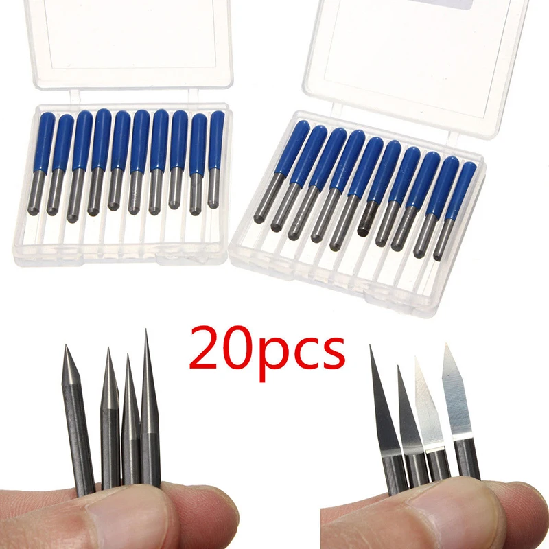 20pcs Carbide PCB Engraving Bits 3.175mm CNC Router Bit 10/15/20/30 Degree Milling Cutter Tools