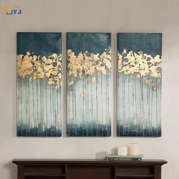 

Thick 3 Panels Golden Leafs Picture Hand painted Modern Abstract Oil Painting on Canvas Wall Art Gift Home Decor No Framed J020
