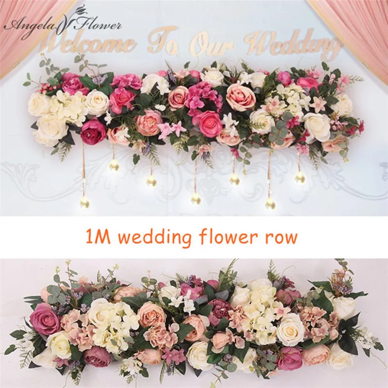 

2pcs/lot 1M Road cited artificial flowers row wedding decor flower wall arched door shop Flower Row Window T station Christmas