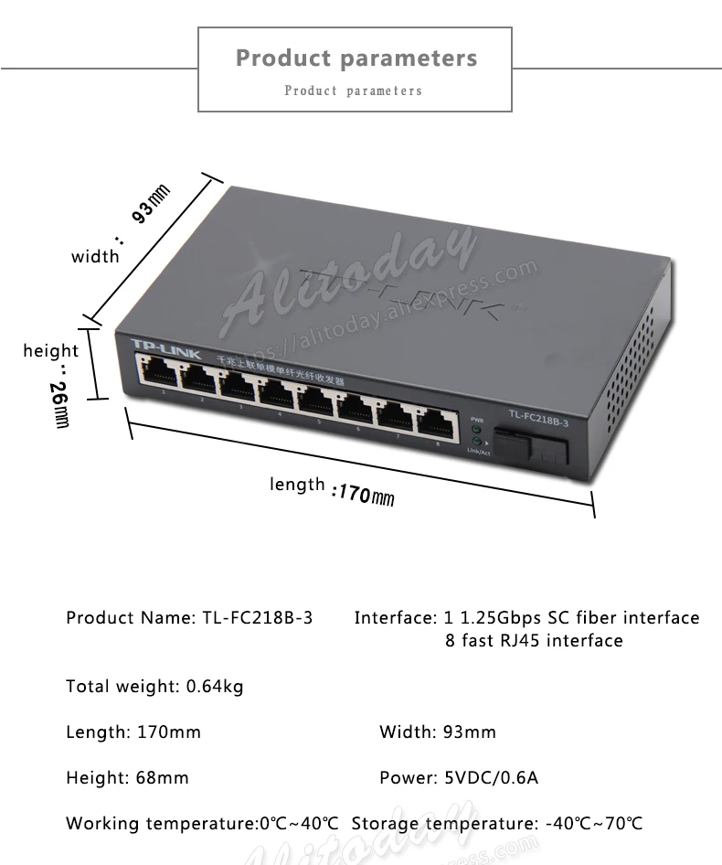 TP-Link ГБ, оптический медиаконвертер волоконный трансивер 8FE RJ45 3 км 1 SC Одномодовый(TL-FC218B-3, TL-FC311A-3