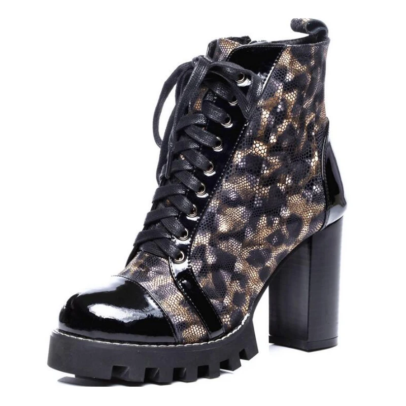 

Spring fashion genuine leather thick heel platform sexy women high heel shoes Natural leather Pumps girls Martin ankle boots