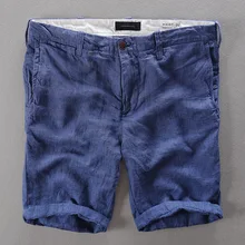 Французские повседневные мужские шорты, брендовые короткие штаны, мужские модные короткие брюки, мужские шорты, льняная одежда, 29-38 размер, льняные брюки