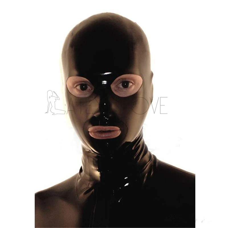 Sexy-Black-Mens-Latex-Hood-Mask-Open-Eyes-Mouth-with-Back-Zipper