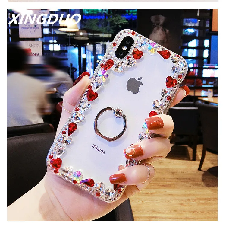 

XINGDUO Luxury Glitter Ring buckle Phone Cases For iphone X XS XR XS MAX Bling Jewelled Case For iphone 6 6s 7 8 plus back shell