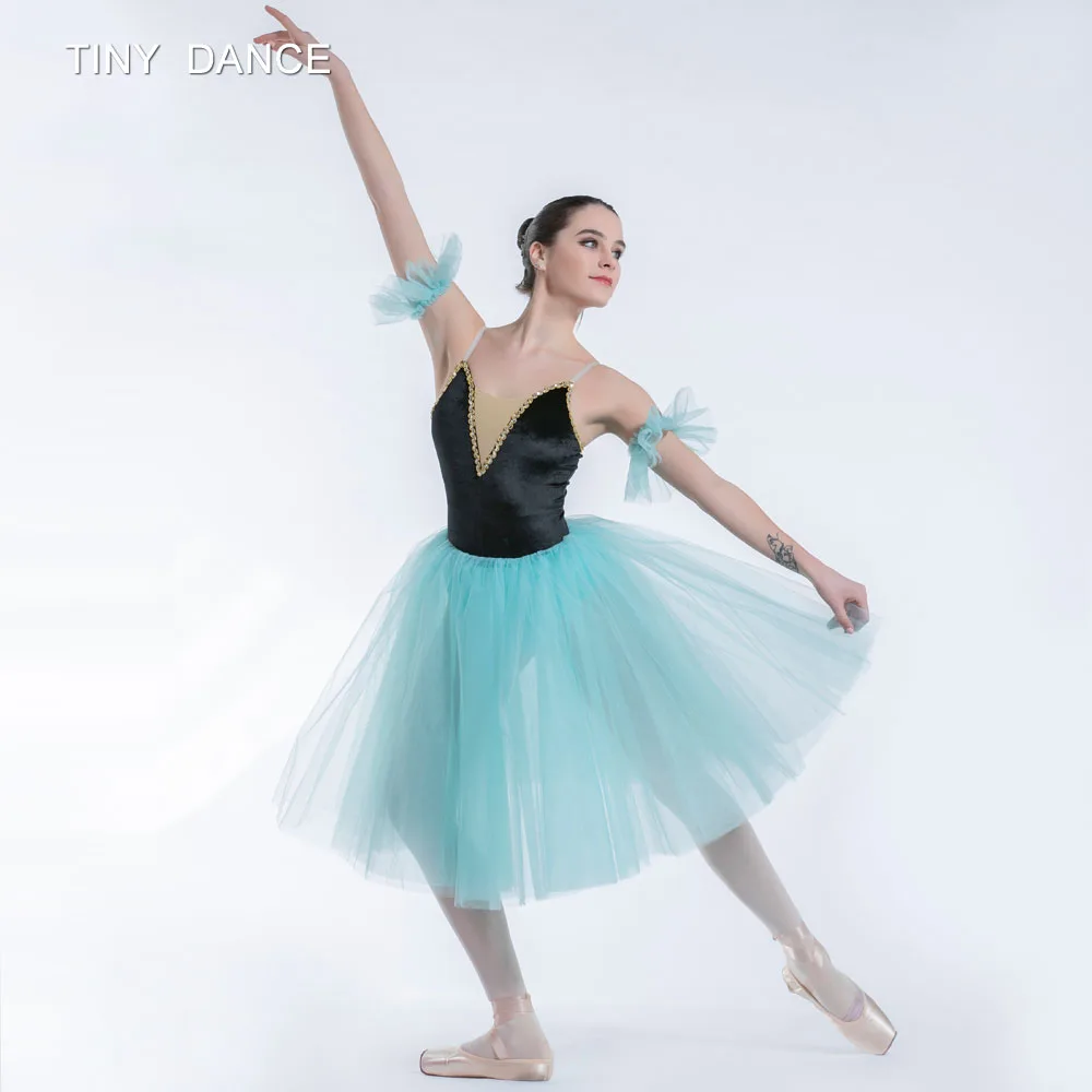 New Arrival Child &amp Adult Ballet Dance Tutu Black Velvet Bodice with Nude V Neck and Layers of Green Ballerina Dress 19431 |