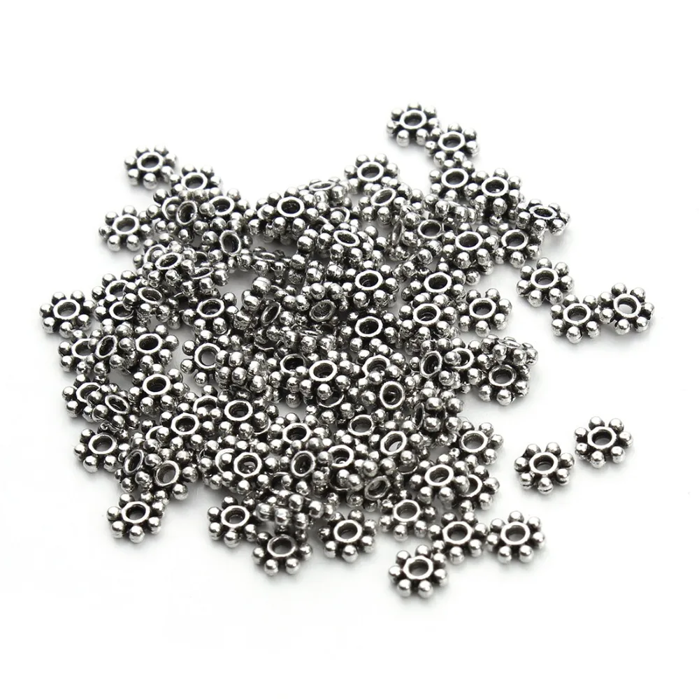 Wholesale 200pcs Tibetan Silver Color Flower Spacer Beads Round Metal Daisy Wheel Spacers 4mm