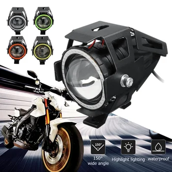 

EURS 125W U7 Motorcycle Angel Eyes Headlight spotlights auxiliary bright LED accessories car work Fog light White Blue Red Green