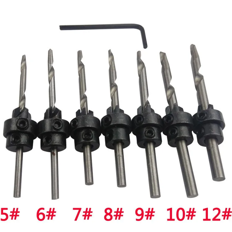 7pcs-Flute-Woodworking-Chamfer-HSS-Countersink-Drill-Bit-Set-Wood-Drilling-Quick-Change-3-18mm-5