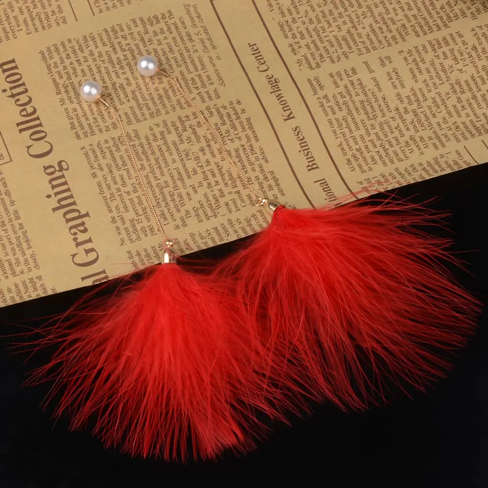 Feather Earrings Pearl Chain Long Dangle Drop Wedding Party Jewelry Gift Women LFPU Boho