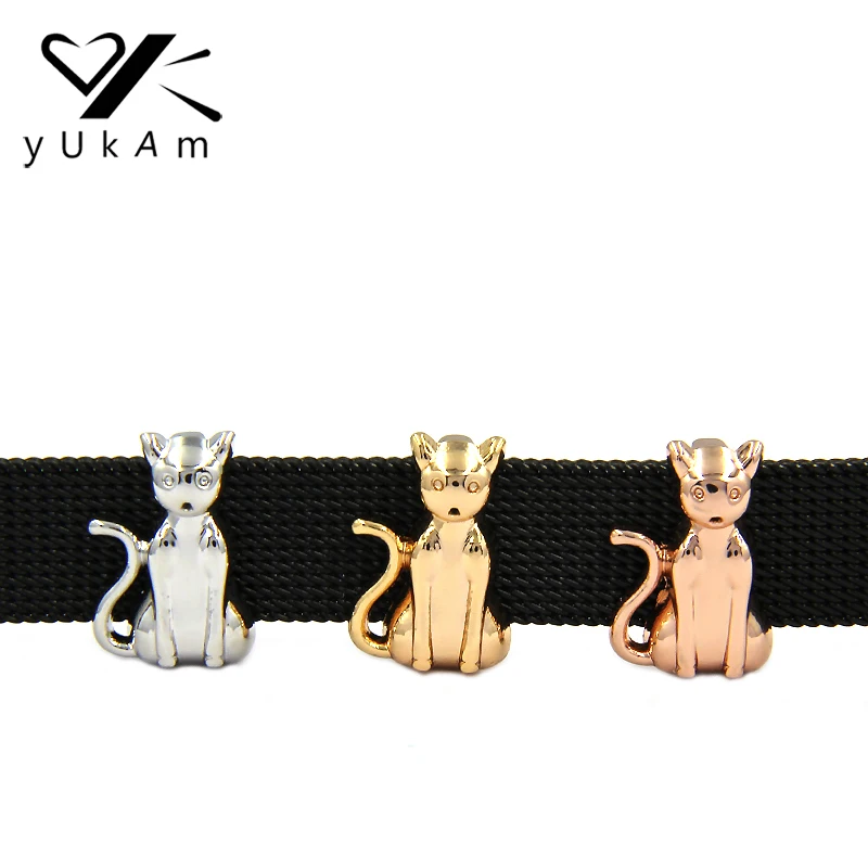 

YUKAM Keys Cute Small Animal Mini Cat Slider Charms Keeper for Leather Wrap Mesh Keeper Bracelets DIY Jewelry Making Accessories