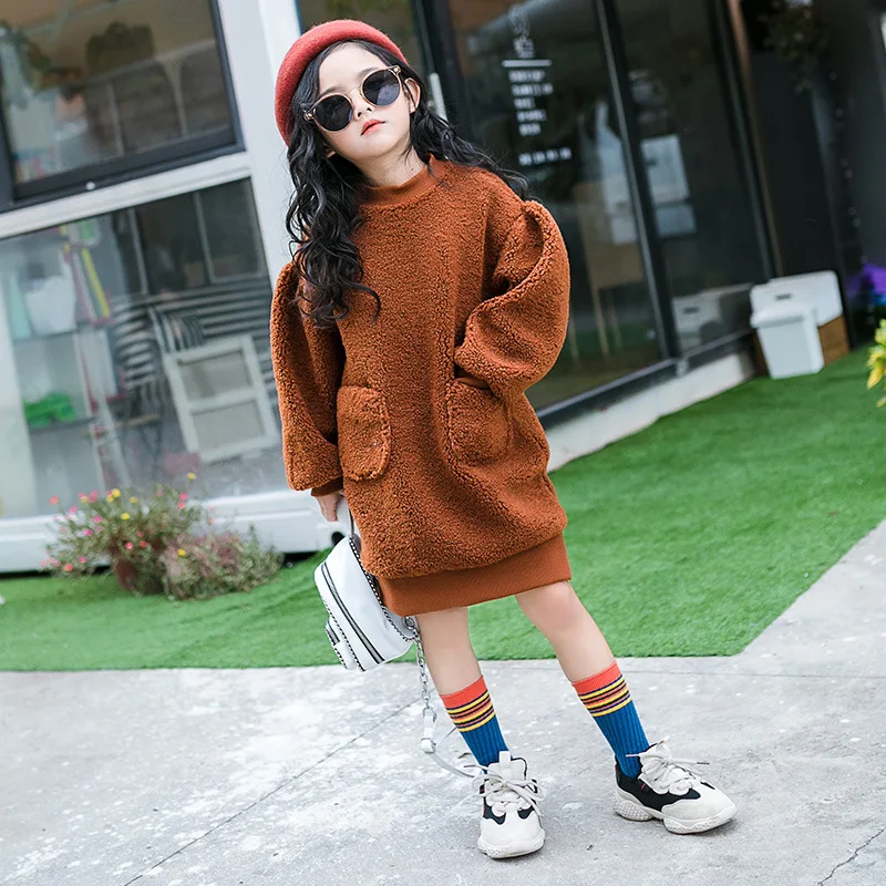 

Kids sweatshirt Girls clothes for winter Thicken Flannel pullover Girls fashion warm long tops Velvet sweatshirts Age for 4-14y