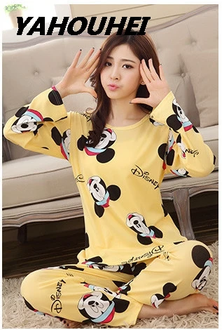 Женские хлопковые пижамы hello kitty, комплекты ночного белья, мягкая Пижама женская ночная рубашка, модные стильные пижамные комплекты, Новое поступление PJM004 - Цвет: miqitou yellow