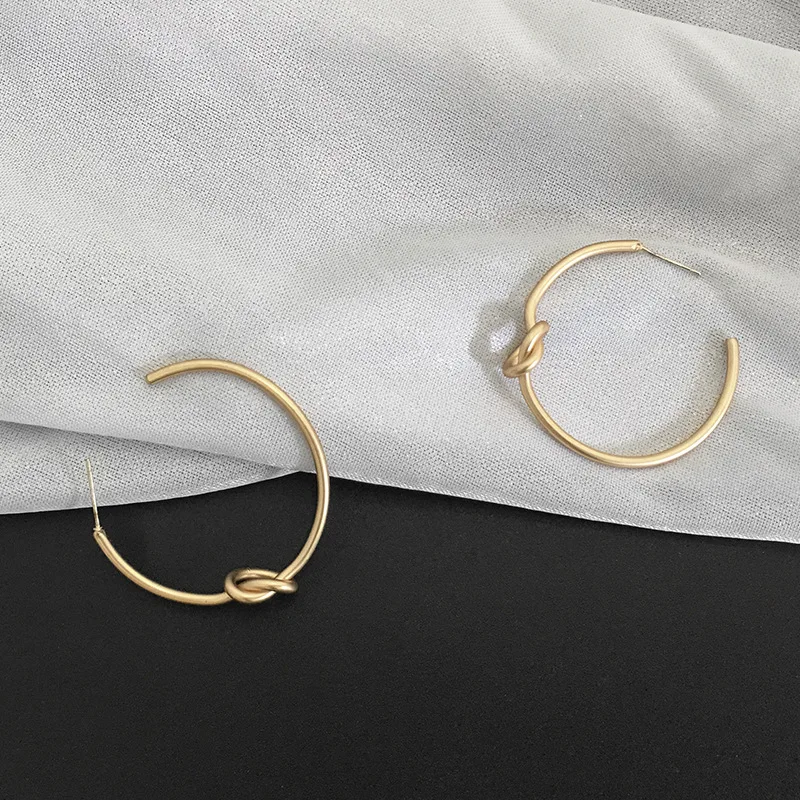 

WTLTC Matte Gold Color Knotted Hoop Earrings for Women Simple Big Large Hoops Earrings Statement Geometric Circle Earrings