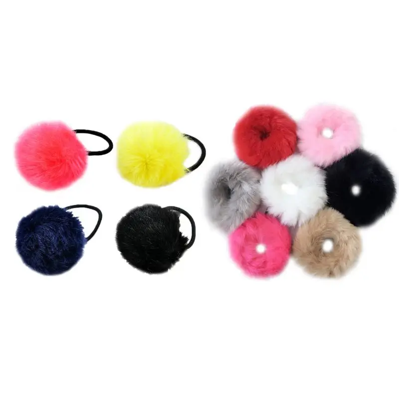 

Women Girls Sweet Candy Color Hair Rope Elastic Fluffy Artificial Faux Rabbit Fur Pompom Ball Ponytail Holder Scrunchies Random