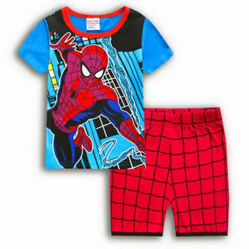Летний стильный комплект детской одежды, Детские пижамные комплекты с героями мультфильмов для мальчиков, пижама для девочек, футболка с короткими рукавами+ штаны, 1 компл./лот - Цвет: at the pictures