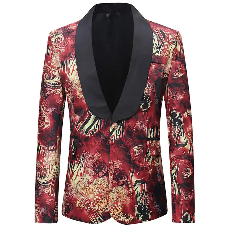 

Brand 2018 New Tide Mens Fashion Print Blazer Design Plus Size Hip Hot Casual Male Slim Fit Suit Jacket Singer Costume M-XXXL