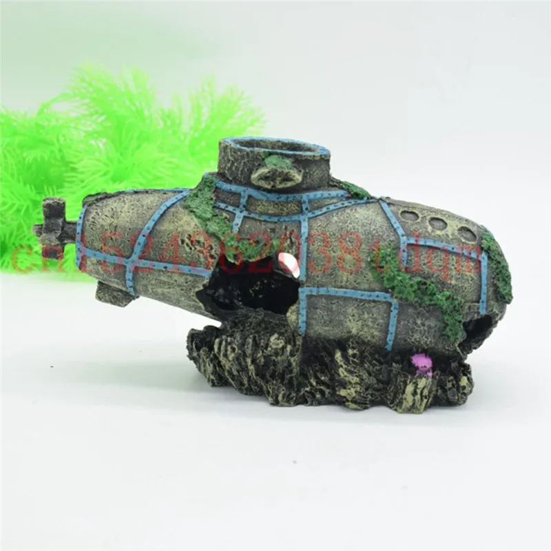 1pcs Peculiar Aquarium Ornament Underwater Submarine Model Wreckage Fish Tank Decoration