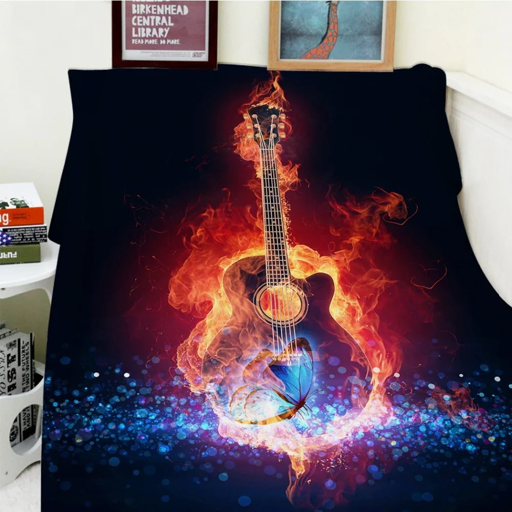 Blankets Cobertor Warmth Soft Plush Electric Guitar Soul Fire Blue