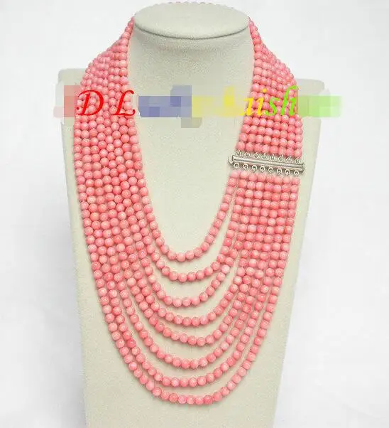 

Free Shipping>> new hot Genuine 8row 17"-25" round pink coral beads necklace 925s clasp