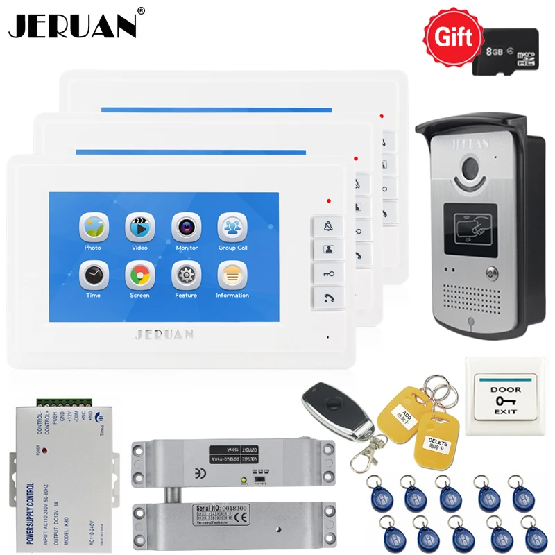 JERUAN 7 ''LCD цветной видеодомофон дверной звонок Голосовая/Видео Запись домофон